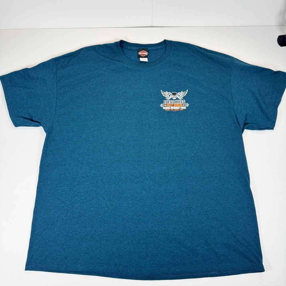 Harley Davidson Loess Hills Iowa Graphic T-Shirt Mens 3XL Teal Blue Short Sleeve